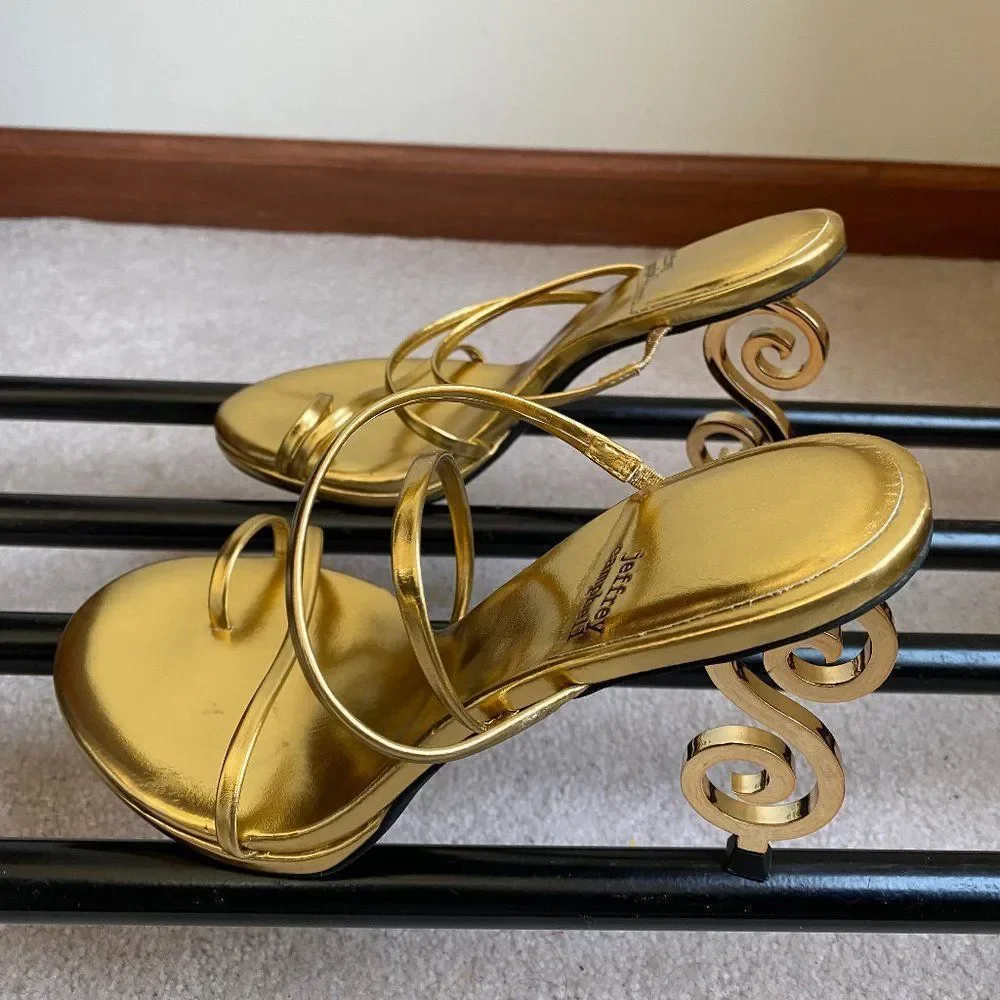 JEFFREY CAMPBELL Women Metallic Gold S Shaped Heel Sandals - NEW NWOB Size: 8 Me - Picture 3 of 7